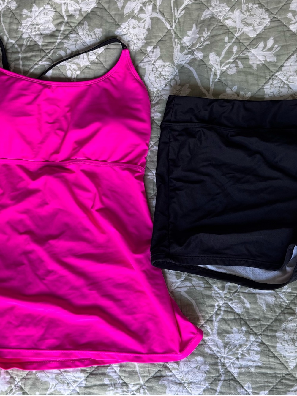 Women's Hot Pink & Black Tankini Swim Set
